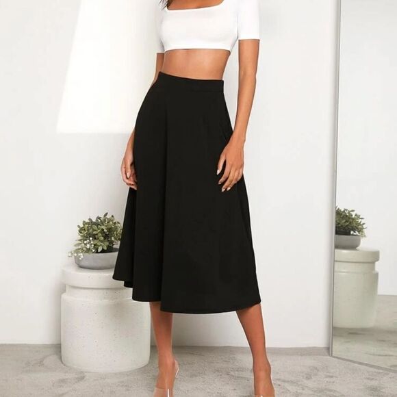 blue illusion XL Pull On Black Stretch Midi A Line Full Skirt - Picture 12 of 12